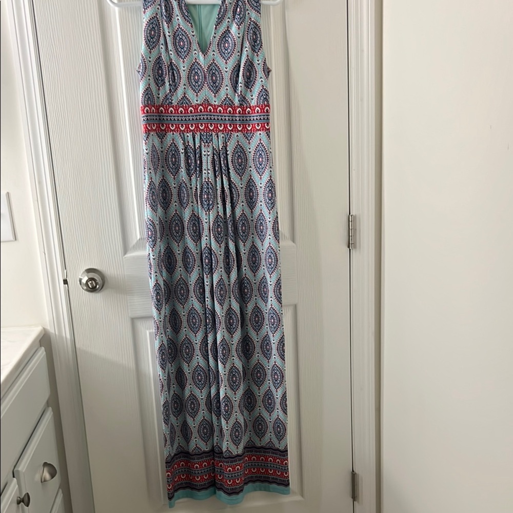 R&K Blue and Red Patterned Maxi Dress